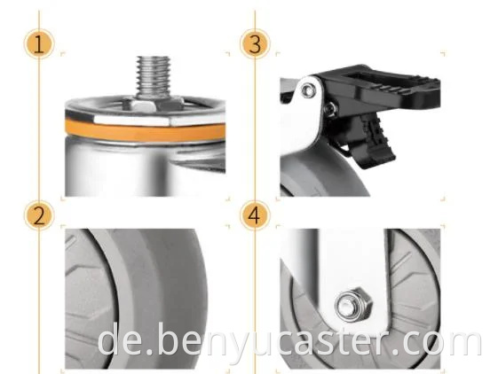 2,5 Zoll 3 Zoll 4 Zoll 5 -Zoll -Gewinde -Stamm -TPR Caster Wheel mit Chromstahl in großer Kapazität